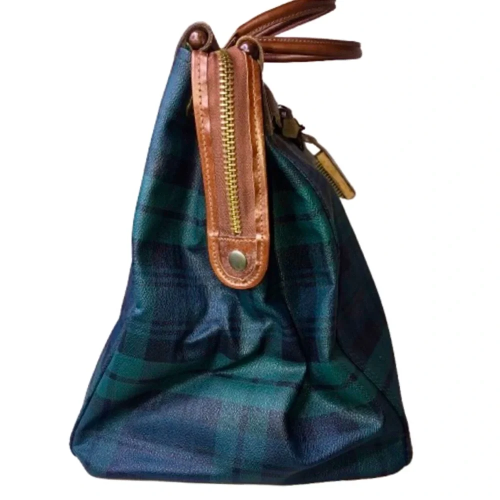 RALPH LAUREN Black Watch Plaid Blue Green Doctors Boston Weekend Overnight Bag